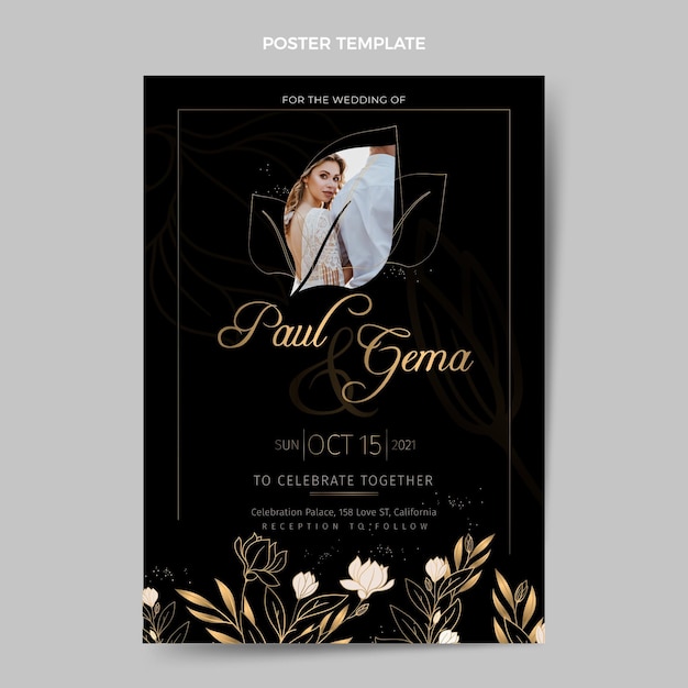 Vector realistic luxury golden wedding poster