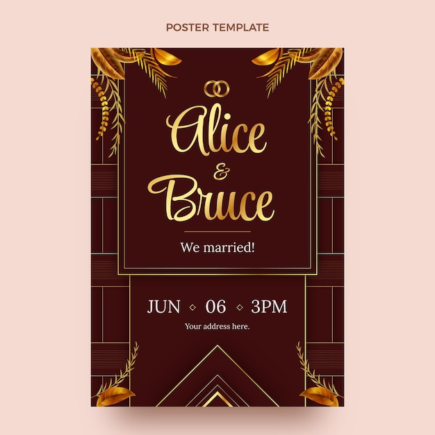 Vector realistic luxury golden wedding poster