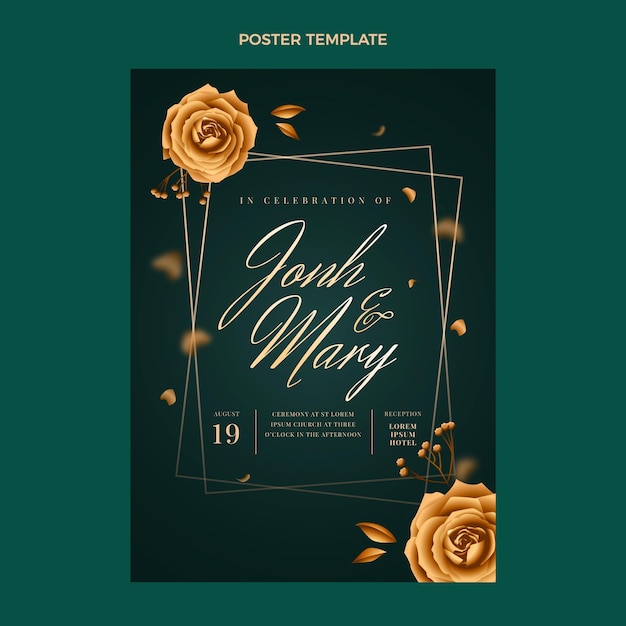 Vector realistic luxury golden wedding vertical poster template