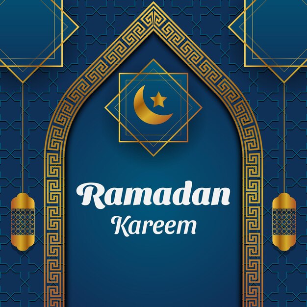 Realistic luxury ramadan kareem greeting card design islamic vector illustration