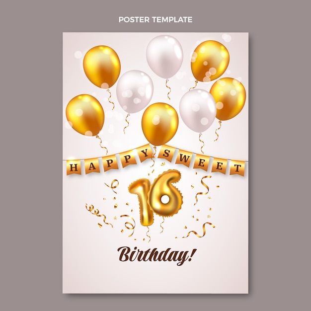 Vector realistic luxury sweet 16 poster template