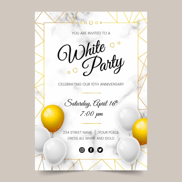 Вектор Реалистичная роскошная белая вечеринка вертикальный шаблон плаката