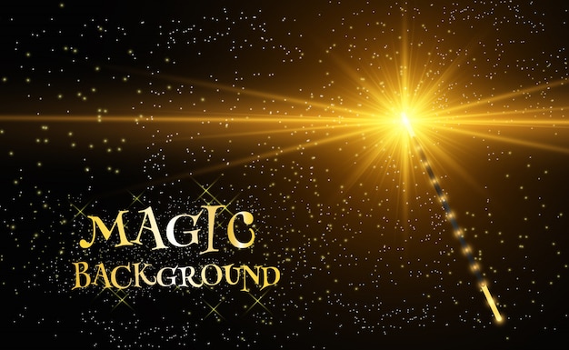 Realistic magic wand with bright sparkles on a transparent background.