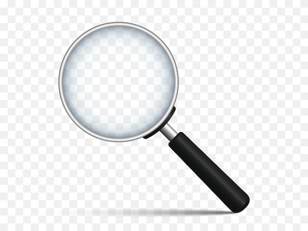 Realistic magnifying glass with shadow on a transparent background