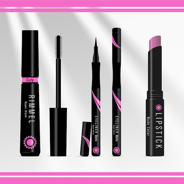 Realistic Make-up Set Eyeliner Dipliner Rimmel Mascara Lipstick