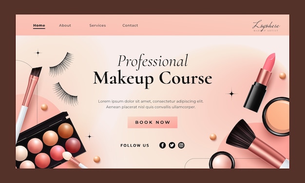 Vector realistic makeup artist landing page template