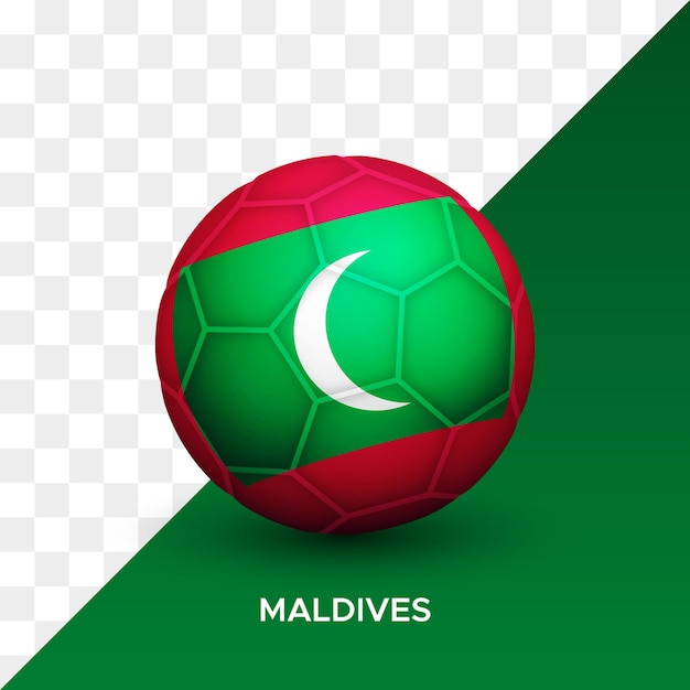 Realistica bandiera maldive calcio pallone da calcio mockup 3d illustrazione vettoriale isolato