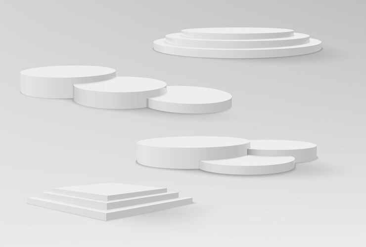 Vector realistic marble and white pedestals or podium abstract geometric empty museum stages