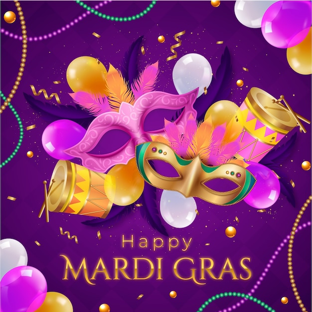 Vettore illustrazione realistica del mardi gras