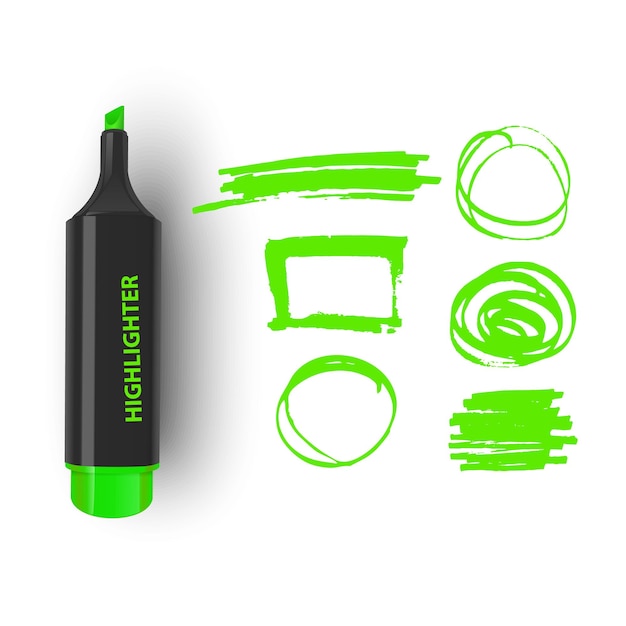Vector realistic marker with highlighter elements and speech bubbles set of vector colored marker spots