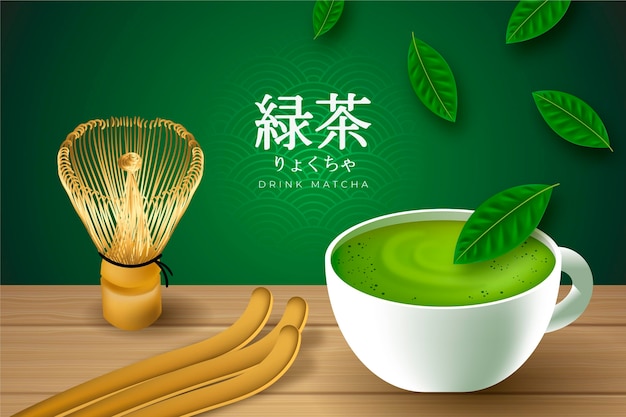 Vettore annuncio realistico del tè di matcha