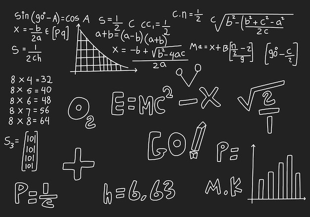 Realistic math chalkboard background illustration