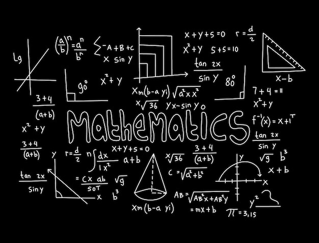 Realistic math chalkboard background illustration