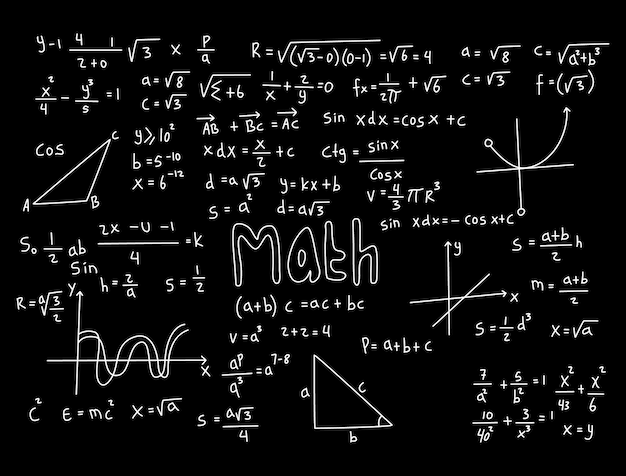 Vettore illustrazione realistica dello sfondo della lavagna matematica