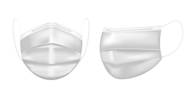 Realistic medical face mask. Details 3d medical mask. Different angles. White color. Vector illustration.