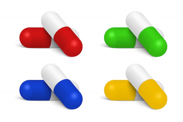Realistic medical pill set  on white background.