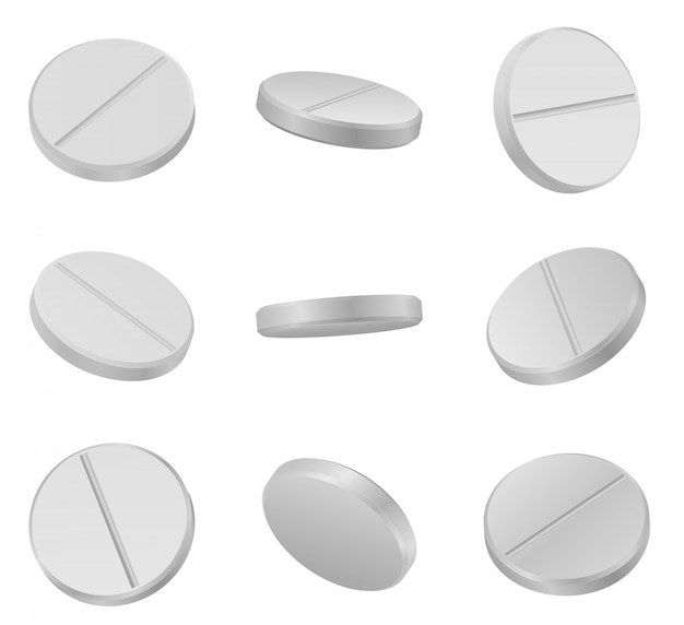 realistic medical pills isolated on white background