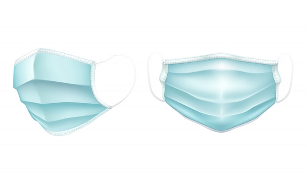 Vector realistic medical surgical mask set in light blue color