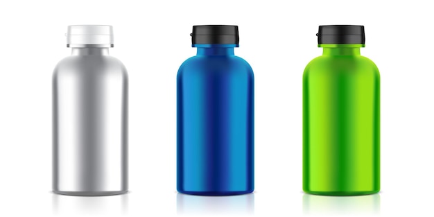 Realistic Medicine Bottle Metallic Packaging.