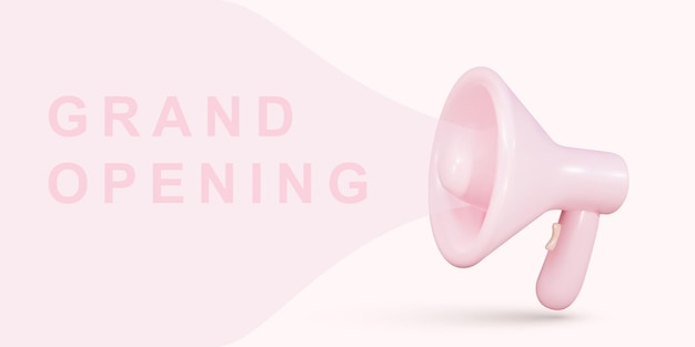 Realistic megaphone with pink bubble for social media marketing concept Announcement for grand open