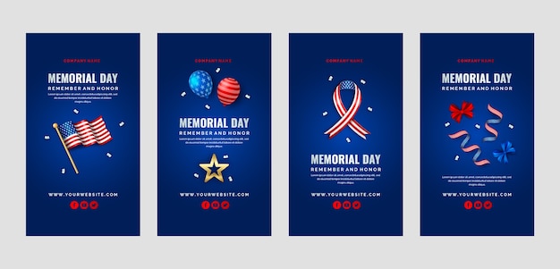 Vector realistic memorial day instagram stories collection