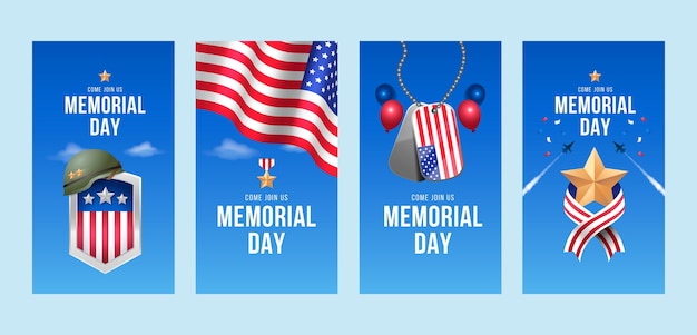 Vector realistic memorial day instagram stories collection