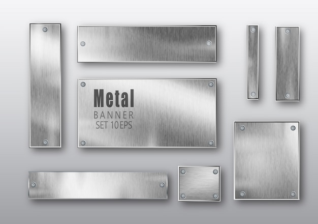 Realistic metal banner composition