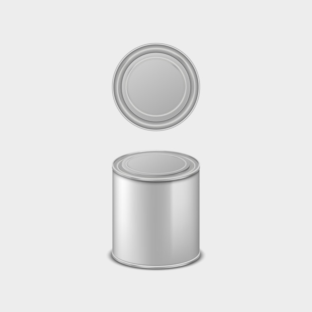 Premium Vector Realistic metal paint tin can with lid isolated Chrome