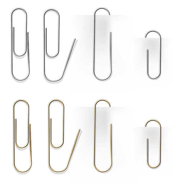 Vector realistic metal paper clips  set. vector set.  stationery paperclip accessory