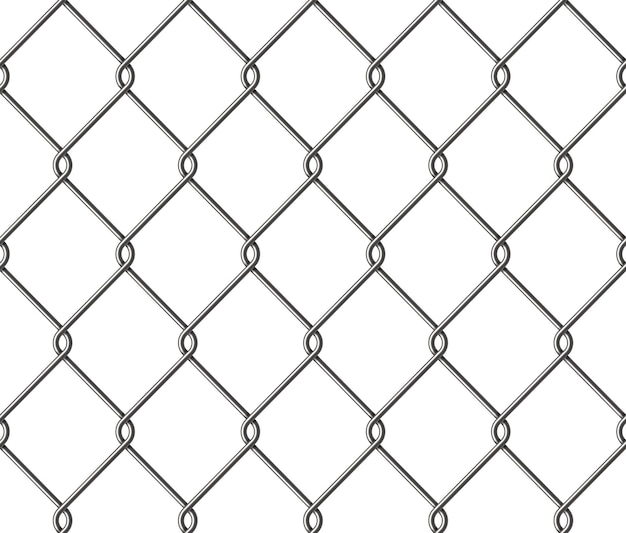 Realistic metal wire chain link fence seamless pattern steel lattice with rhombus diamond shape grid fence background prison wire mesh seamless texture vector illustration on white background