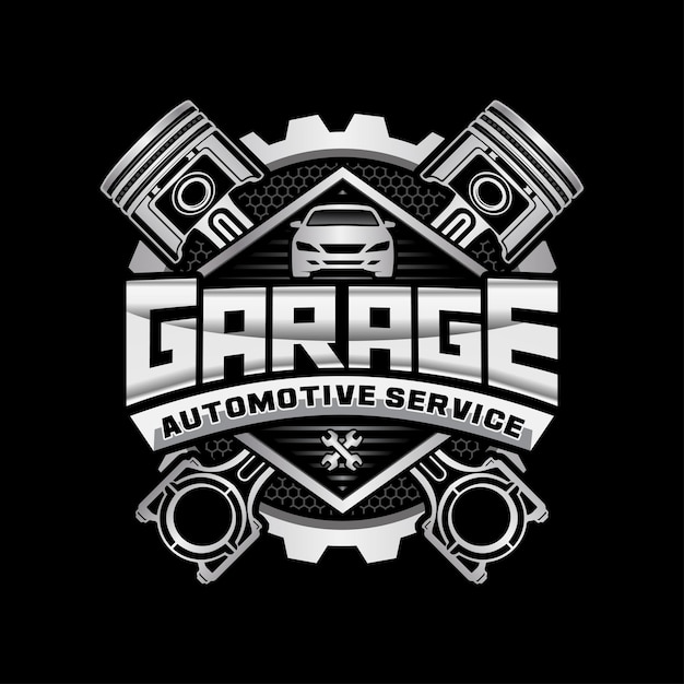 Realistic metallic auto repair and Garage logo for automotive industry