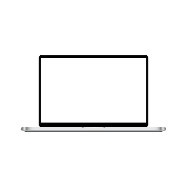 Realistic Metallic Laptop White Blank Display Mockup Vector Illustration