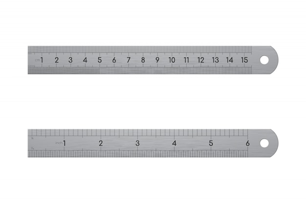 Realistic metallic ruler, front and back view isolated