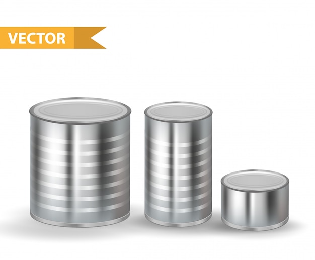 Realistic Metallic Tin Cans set.  Tins Containers Collection.  on white background.   for your product packing Canned Food.  illustration.