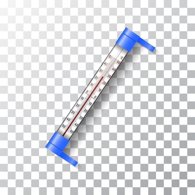 Vector realistic meteorological street thermometer for measuring heat and cold.