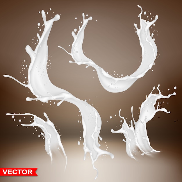 Vector realistic milk splash bursts and wave