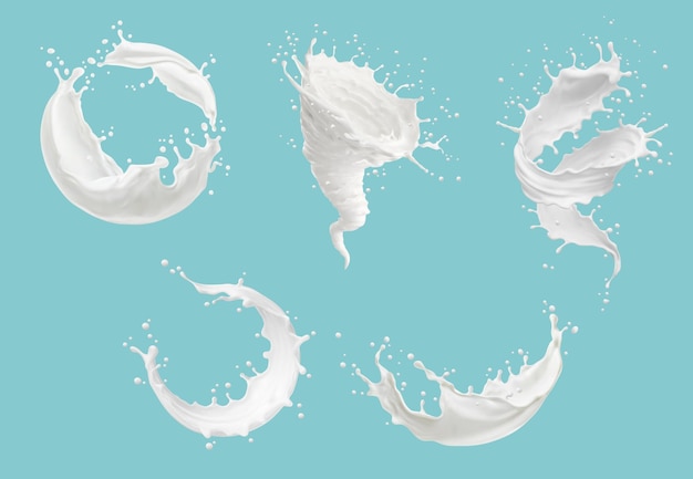 Vector realistic milk tornado whirlwind swirl splashes