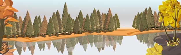 Vector realistic mixed forest reflected in the river - vector