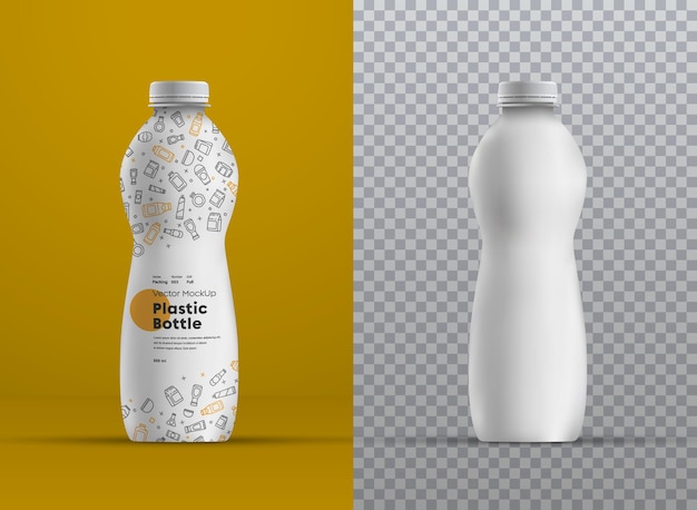 Bottiglia curva di plastica mockup realistica per succo, yogurt, kefir o latte. modello per la presentazione del design dell'etichetta.