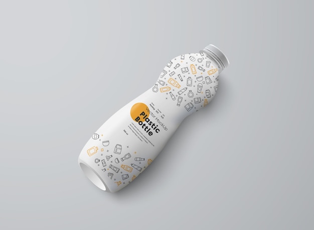 realistic mockup of a plastic white bottle lying on a gray background template