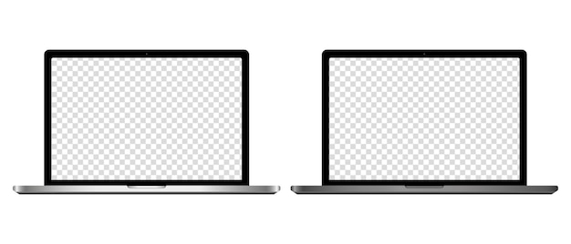 Realistic mockups of Apple laptops on an isolated background Vector set of laptops Laptops with transparent screen isolated on isolated background Vector EPS 10