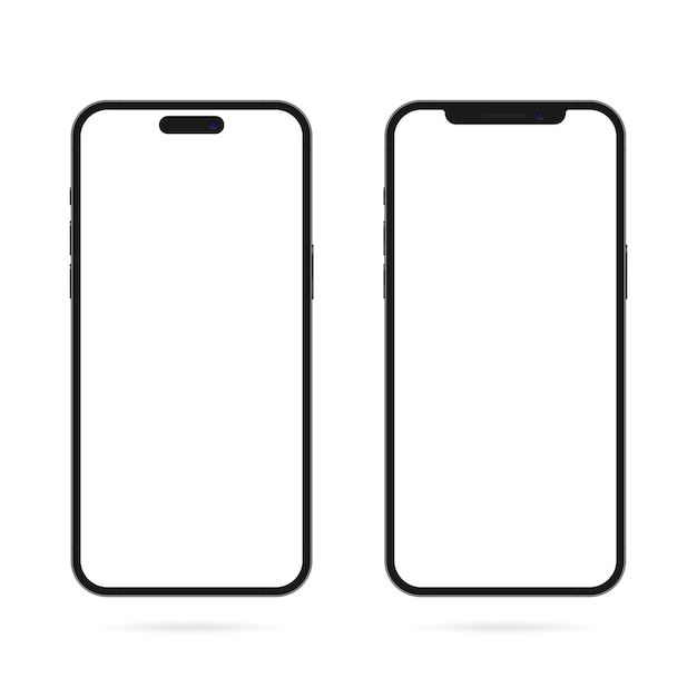 Vector realistic mockups of modern smartphones isolated on white background