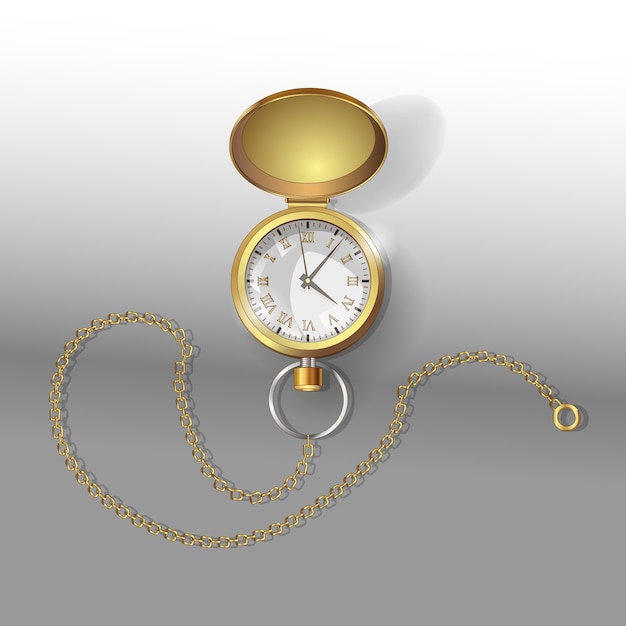 Realistic  models of gold pocket watch with chain.