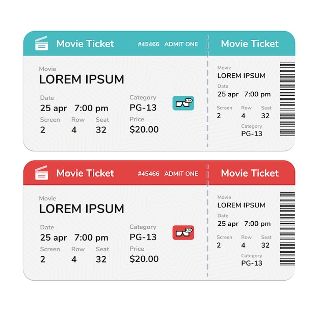 realistic modern cinema tickets