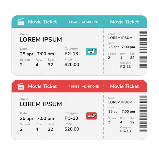 Vector realistic modern cinema tickets