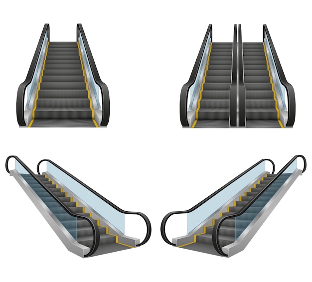 Vector realistic modern escalator  illustration isolated on white background