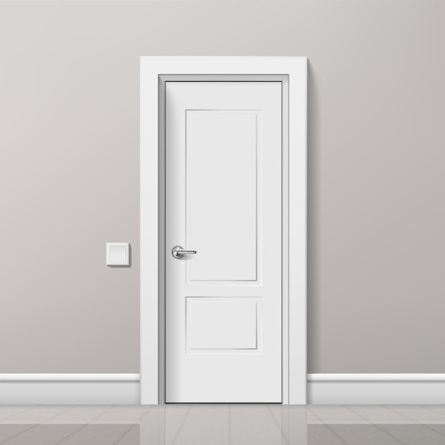 Realistic Modern White Door In Minimalist Interior