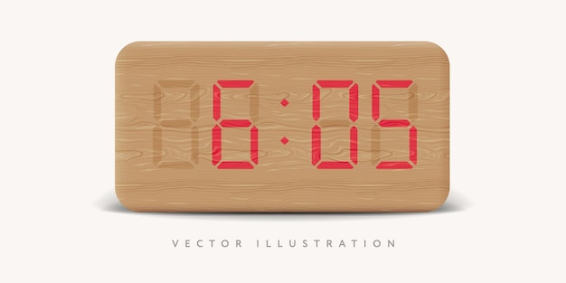 Realistic modern wooden digital clock mockup frontal view vector illustration