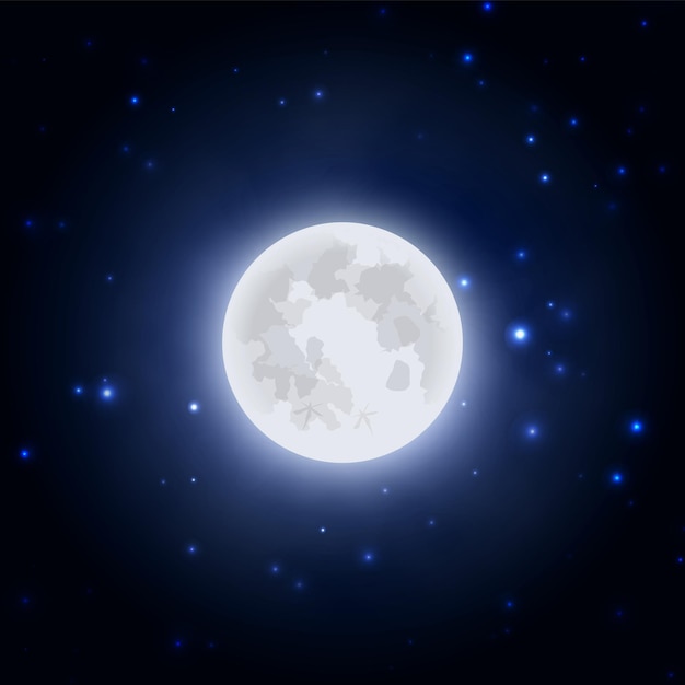 Реалистичные значок луны на синем темном ночном небе фон векторные иллюстрации