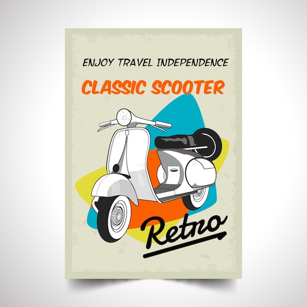 Realistic motor scooter vintage poster background